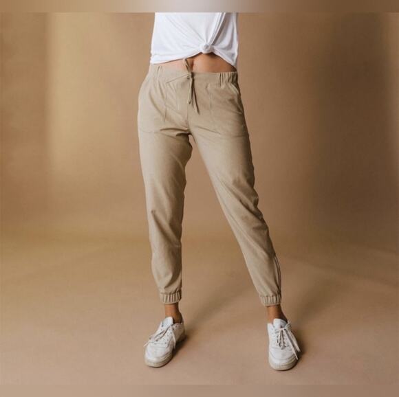 Albion Pants - Albion Pants Womens Large Khaki Heather Tan Jetsetter Jogger Ankle Zip Sporty